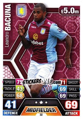 Cromo Leandro Bacuna - English Premier League 2013-2014. Match Attax n. 32 - Topps