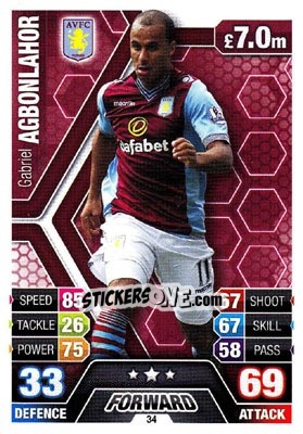 Sticker Gabriel Agbonlahor - English Premier League 2013-2014. Match Attax n. 34 - Topps