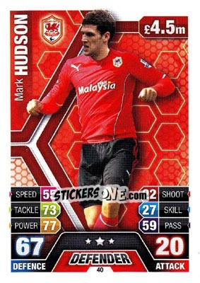 Sticker Mark Hudson - English Premier League 2013-2014. Match Attax n. 40 - Topps