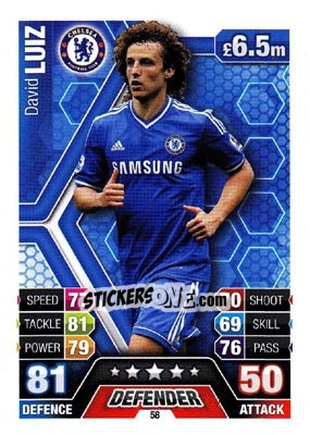 Sticker David Luiz - English Premier League 2013-2014. Match Attax n. 58 - Topps