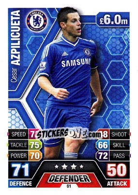 Sticker Cesar Azpilicueta - English Premier League 2013-2014. Match Attax n. 61 - Topps