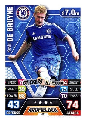 Sticker Kevin De Bruyne - English Premier League 2013-2014. Match Attax n. 62 - Topps