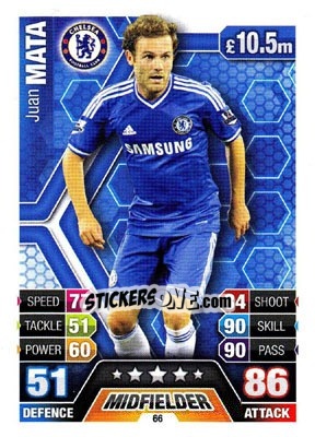 Sticker Juan Mata - English Premier League 2013-2014. Match Attax n. 66 - Topps