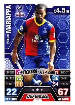 Sticker Adrian Mariappa - English Premier League 2013-2014. Match Attax n. 77 - Topps