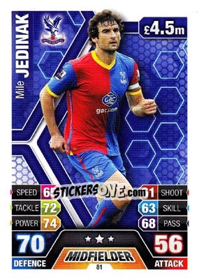 Sticker Mile Jedinak - English Premier League 2013-2014. Match Attax n. 81 - Topps