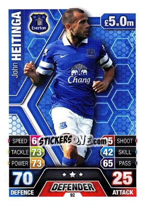 Sticker John Heitinga - English Premier League 2013-2014. Match Attax n. 92 - Topps
