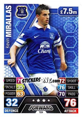 Sticker Kevin Mirallas - English Premier League 2013-2014. Match Attax n. 104 - Topps