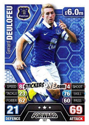 Sticker Gerard Deulofeu - English Premier League 2013-2014. Match Attax n. 107 - Topps