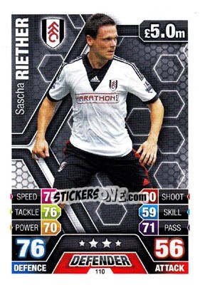 Sticker Sascha Riether - English Premier League 2013-2014. Match Attax n. 110 - Topps