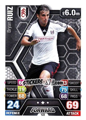 Sticker Bryan Ruiz - English Premier League 2013-2014. Match Attax n. 123 - Topps