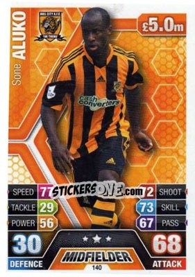 Sticker Sone Aluko - English Premier League 2013-2014. Match Attax n. 140 - Topps