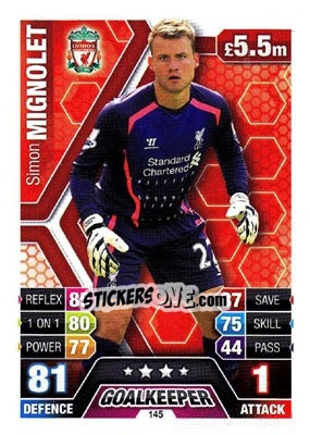 Figurina Simon Mignolet - English Premier League 2013-2014. Match Attax - Topps