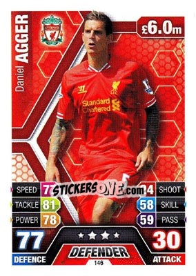 Sticker Daniel Agger - English Premier League 2013-2014. Match Attax n. 146 - Topps