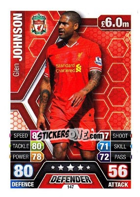 Sticker Glen Johnson - English Premier League 2013-2014. Match Attax n. 147 - Topps