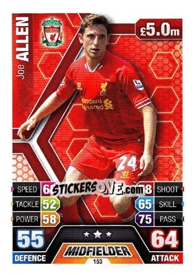Sticker Joe Allen - English Premier League 2013-2014. Match Attax n. 153 - Topps