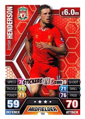 Sticker Jordan Henderson - English Premier League 2013-2014. Match Attax n. 154 - Topps