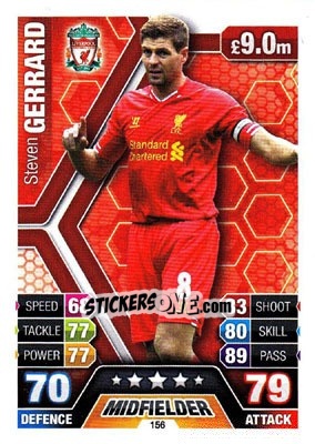 Sticker Steven Gerrard - English Premier League 2013-2014. Match Attax n. 156 - Topps