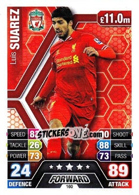 Sticker Luis Suarez - English Premier League 2013-2014. Match Attax n. 160 - Topps