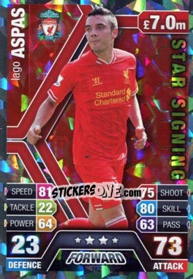 Sticker Iago Aspas - English Premier League 2013-2014. Match Attax n. 162 - Topps