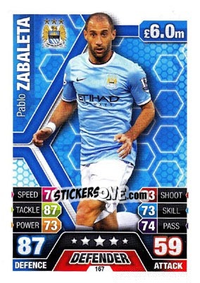 Sticker Pablo Zabaleta - English Premier League 2013-2014. Match Attax - Topps