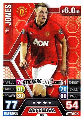 Sticker Phil Jones - English Premier League 2013-2014. Match Attax n. 186 - Topps