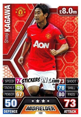Sticker Shinji Kagawa - English Premier League 2013-2014. Match Attax n. 189 - Topps