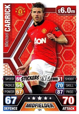 Sticker Michael Carrick - English Premier League 2013-2014. Match Attax n. 191 - Topps