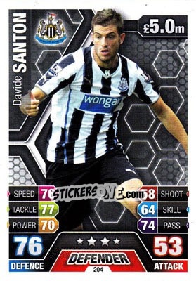 Sticker Davide Santon - English Premier League 2013-2014. Match Attax n. 204 - Topps