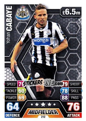 Sticker Yohan Cabaye - English Premier League 2013-2014. Match Attax n. 212 - Topps