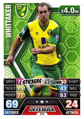 Sticker Steven Whittaker - English Premier League 2013-2014. Match Attax n. 219 - Topps