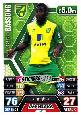 Sticker Sebastien Bassong - English Premier League 2013-2014. Match Attax n. 222 - Topps