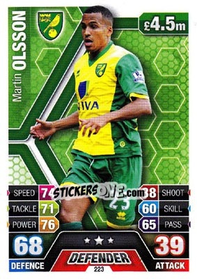 Sticker Martin Olsson - English Premier League 2013-2014. Match Attax n. 223 - Topps