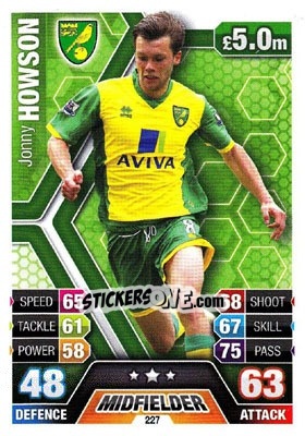 Sticker Jonny Howson - English Premier League 2013-2014. Match Attax n. 227 - Topps