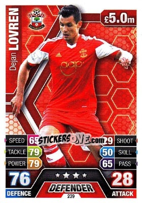 Figurina Dejan Lovren - English Premier League 2013-2014. Match Attax - Topps