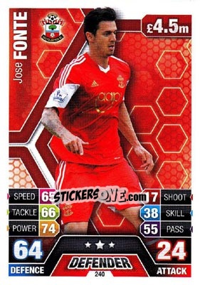 Sticker Jose Fonte - English Premier League 2013-2014. Match Attax n. 240 - Topps