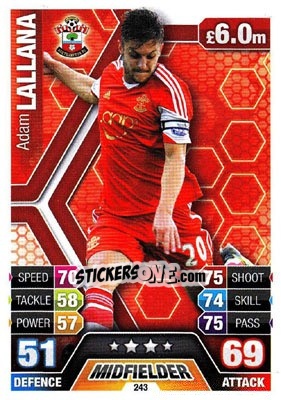 Sticker Adam Lallana - English Premier League 2013-2014. Match Attax n. 243 - Topps