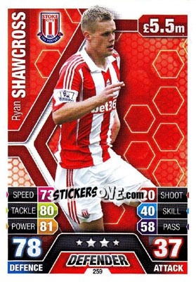 Sticker Ryan Shawcross - English Premier League 2013-2014. Match Attax n. 259 - Topps