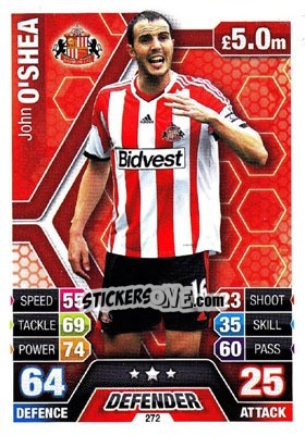 Sticker John O'Shea - English Premier League 2013-2014. Match Attax n. 272 - Topps