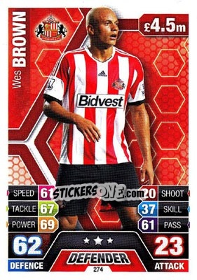 Sticker Wes Brown - English Premier League 2013-2014. Match Attax n. 274 - Topps