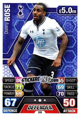 Sticker Danny Rose - English Premier League 2013-2014. Match Attax n. 308 - Topps