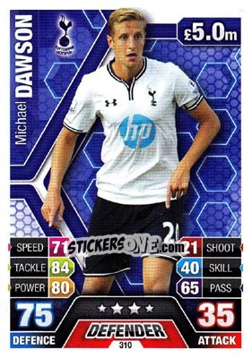 Sticker Michael Dawson - English Premier League 2013-2014. Match Attax n. 310 - Topps