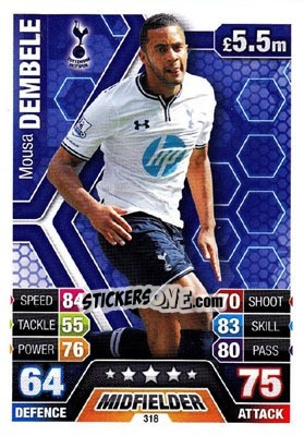 Sticker Mousa Dembele - English Premier League 2013-2014. Match Attax n. 318 - Topps
