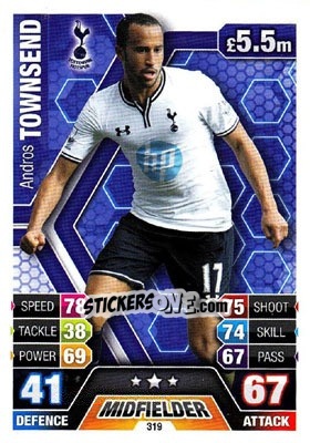 Sticker Andros Townsend - English Premier League 2013-2014. Match Attax n. 319 - Topps