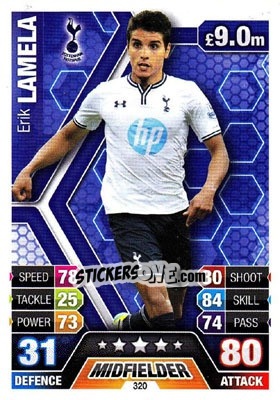 Sticker Erik Lamela - English Premier League 2013-2014. Match Attax n. 320 - Topps