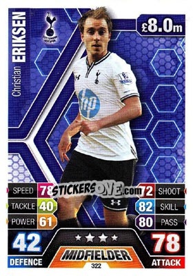 Sticker Christian Eriksen - English Premier League 2013-2014. Match Attax n. 322 - Topps