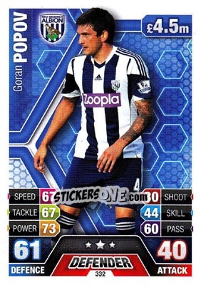 Sticker Goran Popov - English Premier League 2013-2014. Match Attax n. 332 - Topps