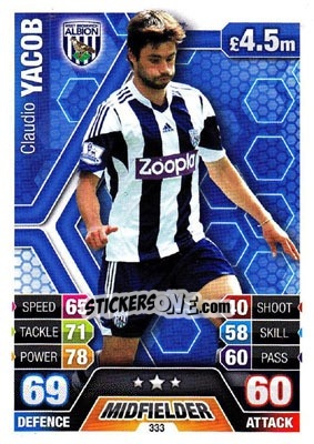 Sticker Claudio Yacob - English Premier League 2013-2014. Match Attax n. 333 - Topps