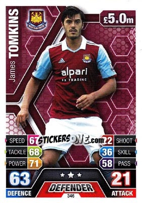 Sticker James Tomkins - English Premier League 2013-2014. Match Attax n. 346 - Topps
