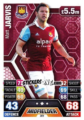 Sticker Matt Jarvis - English Premier League 2013-2014. Match Attax n. 351 - Topps