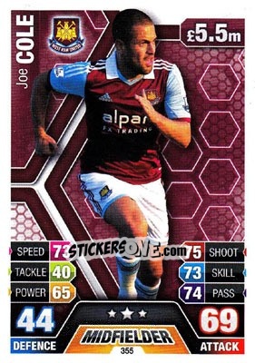 Sticker Joe Cole - English Premier League 2013-2014. Match Attax n. 355 - Topps
